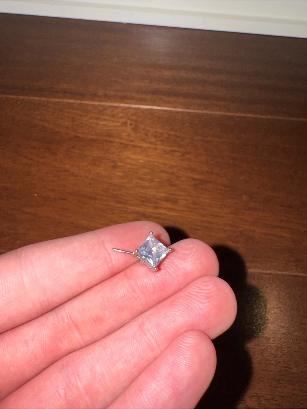 Sterling Silver Princess-Cut Cubic Zirconia Stud Earring - Clear Copper Lining